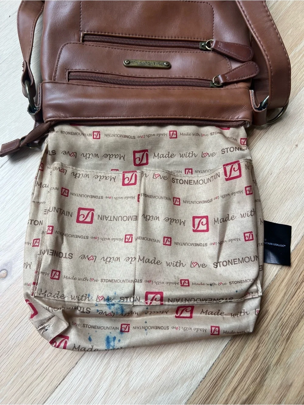 Stone Mountain Brown Crossbody Purse Bonded Leather Multi Pocket Shoulder Bag
